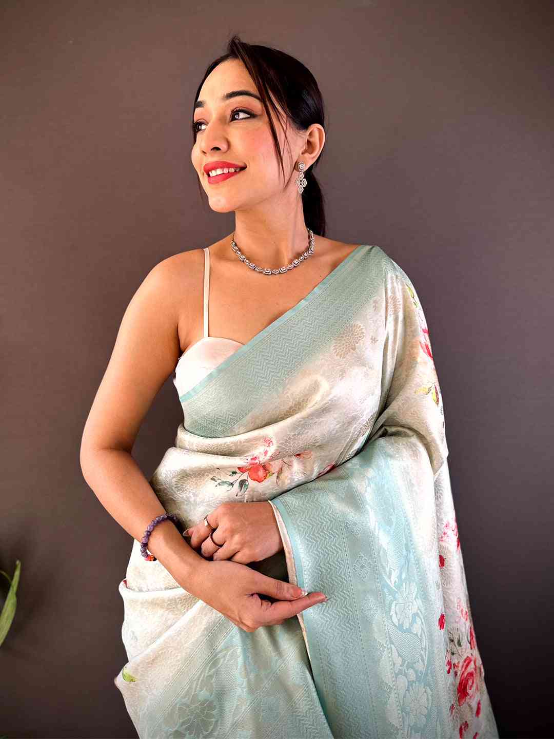 Light Blue Kanjivaram Digital Silk Saree by My Store