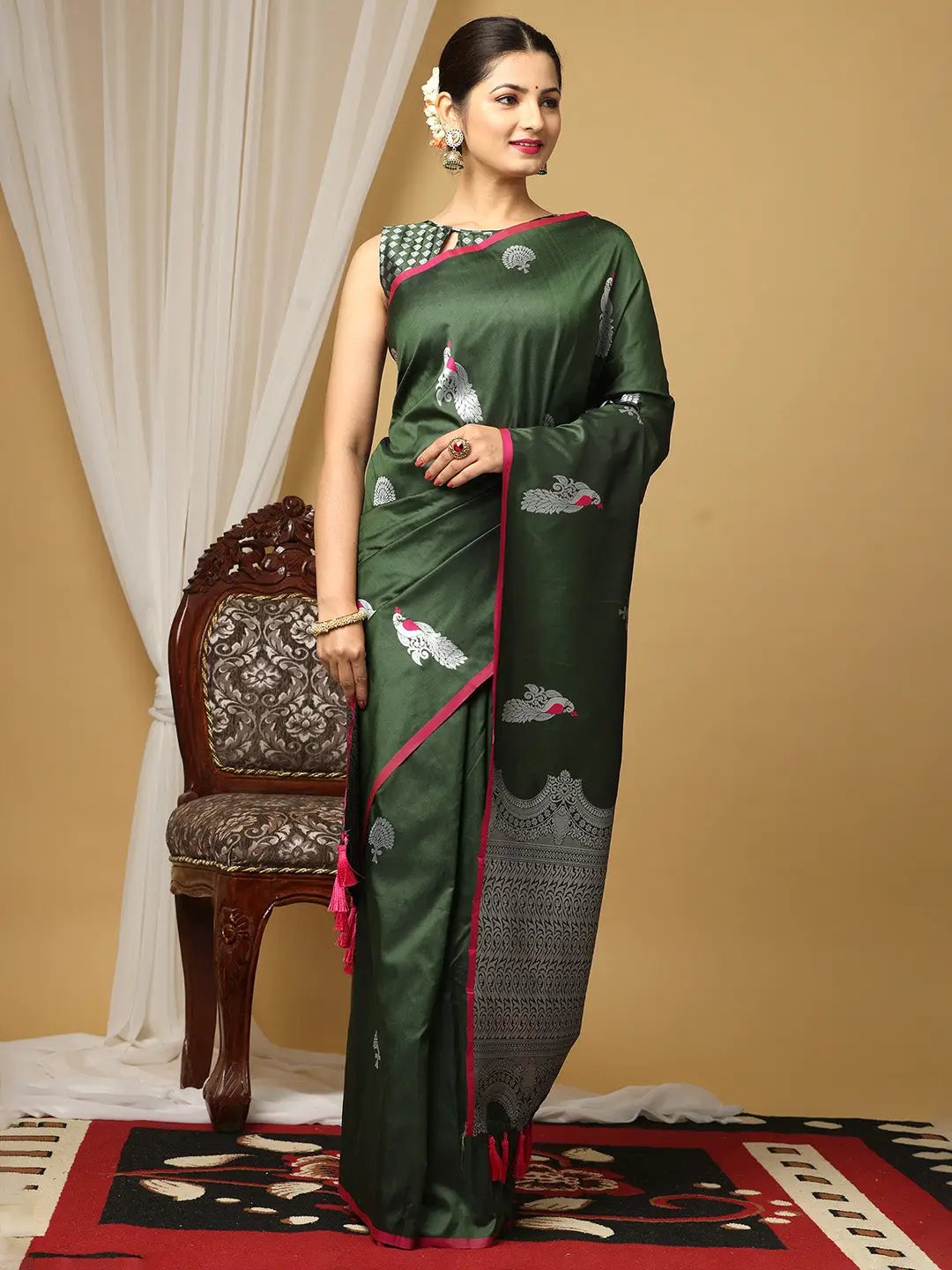 Banarasi Katan Silk Green Colour Kanchi Zari Weaving Saree