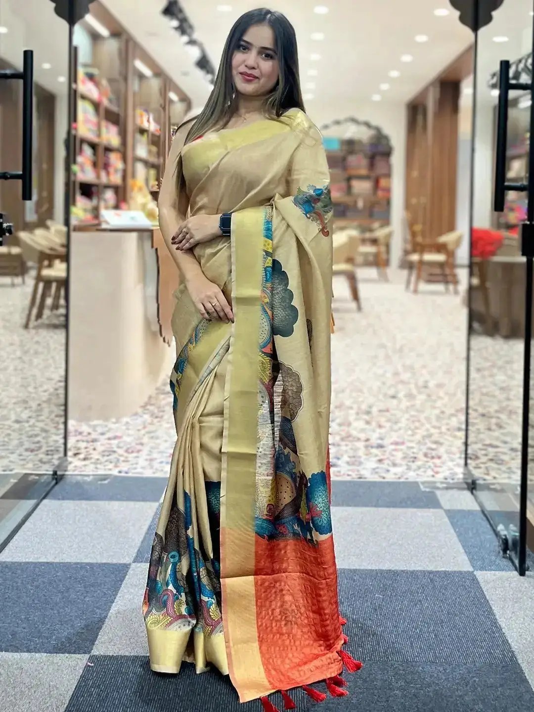 Incredible Pen Kalamkari Linen Tissue Soft Saree by My Store