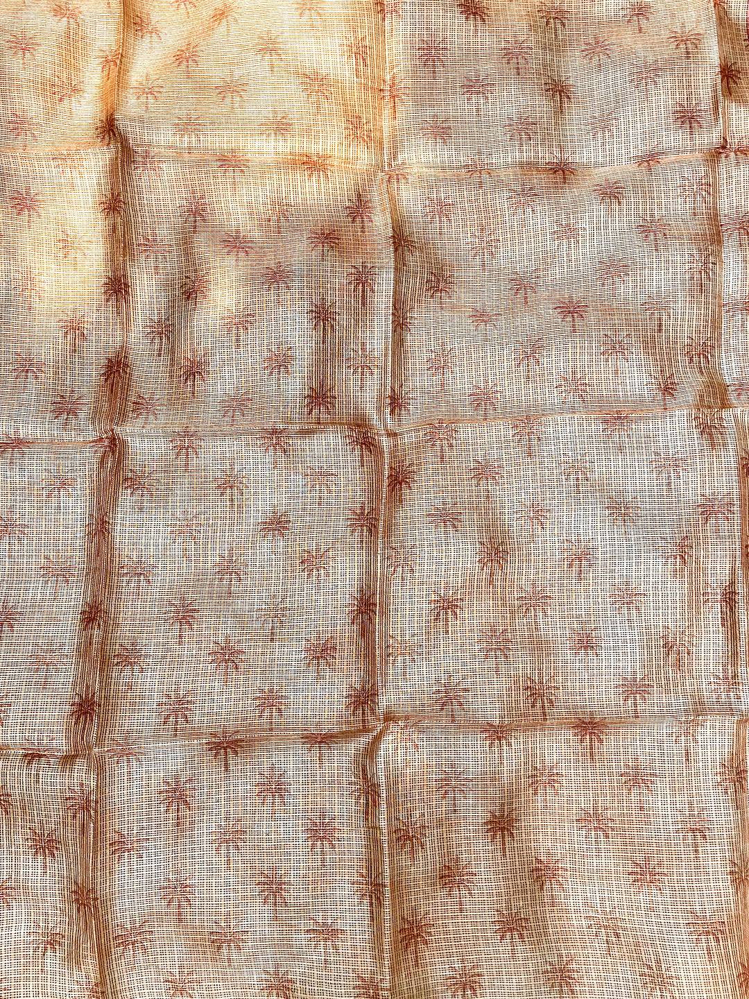 Orange Kota Doriya Silk Saree With Floral Print by My Store