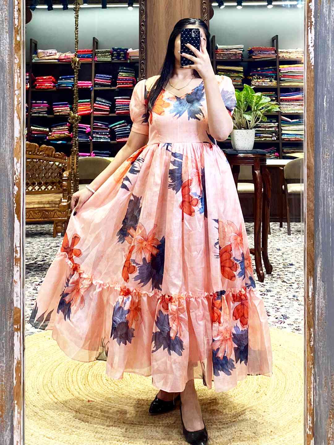 Pastel Peach Floral Print Midi Dress by My Store