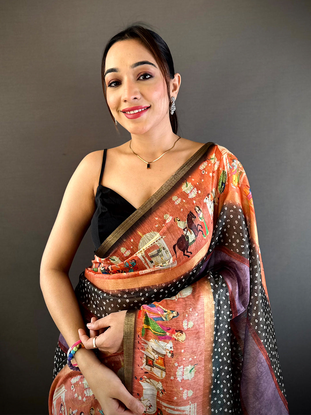 Elegant Soft Chanderi Cotton Bandhej Print Saree by My Store