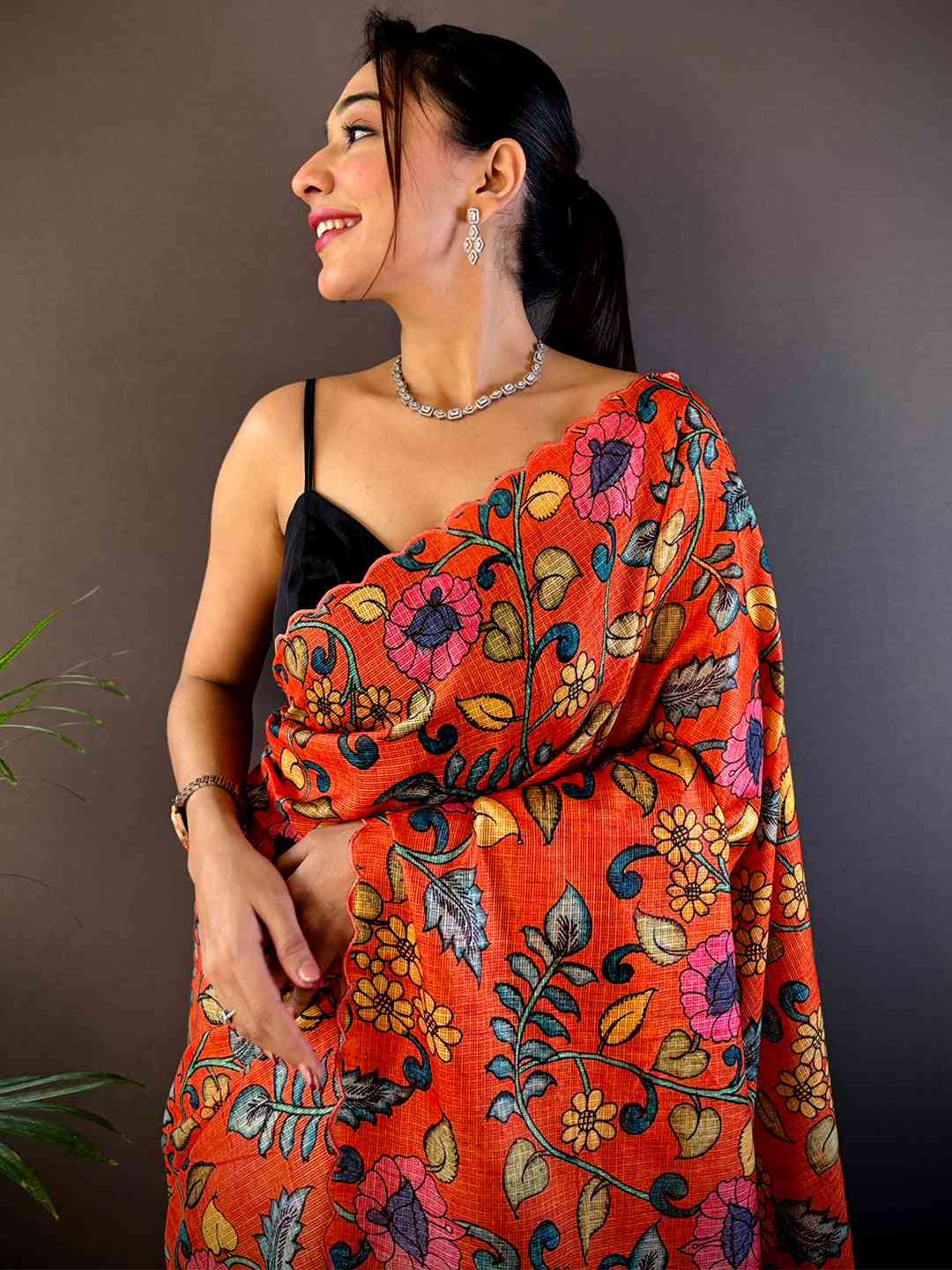 Orange Kota Doriya Kalamkari Saree by My Store