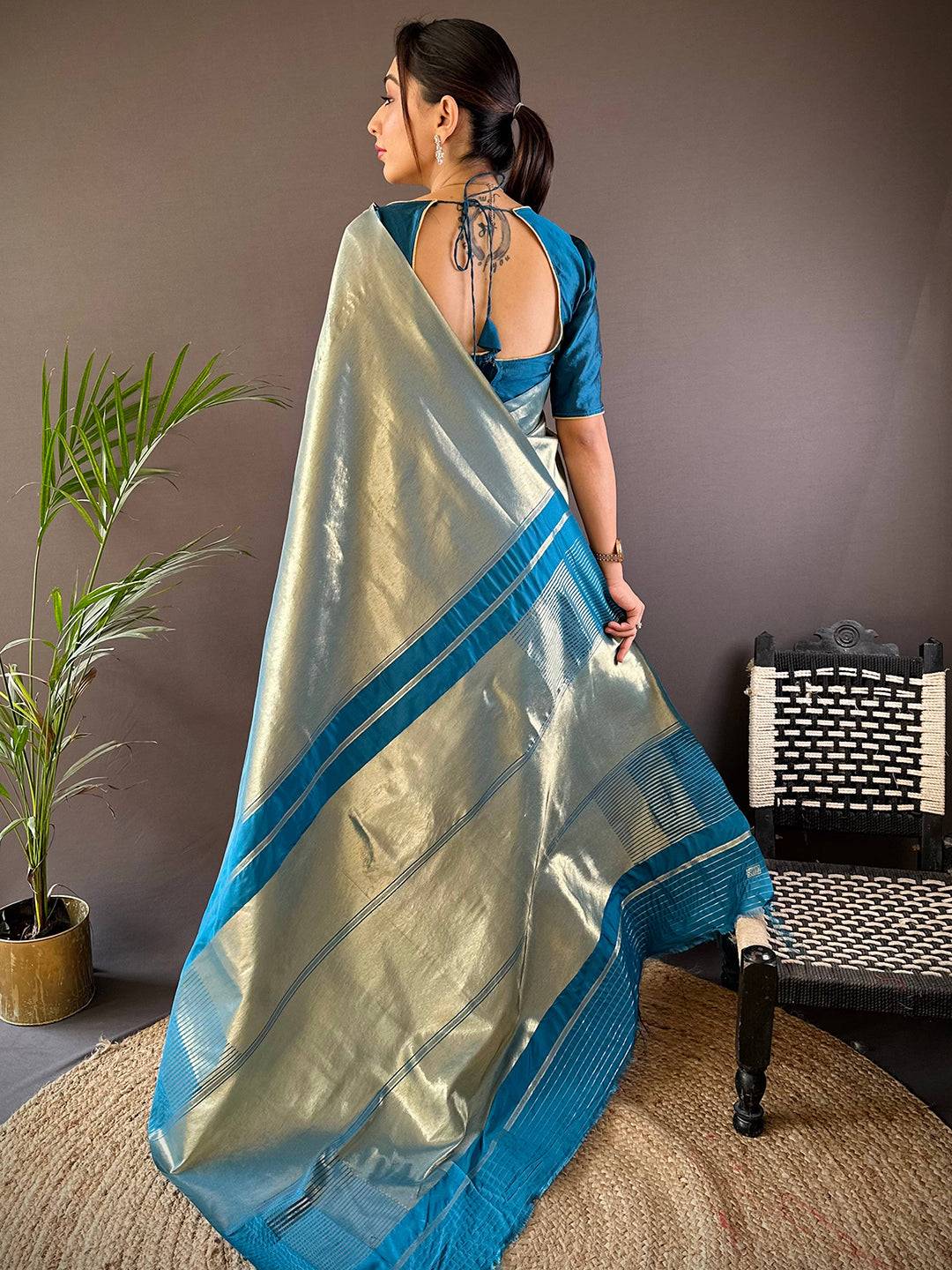 Teal Elegance Kanjivaram Saree by My Store