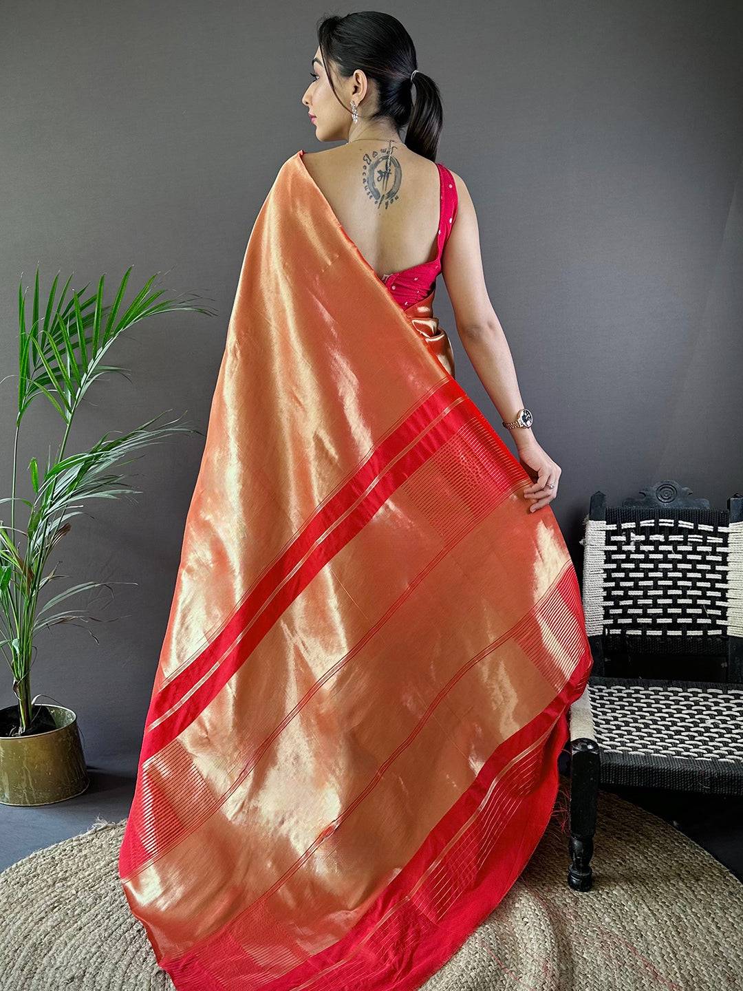 Coral Elegance Kanjivaram Saree by My Store