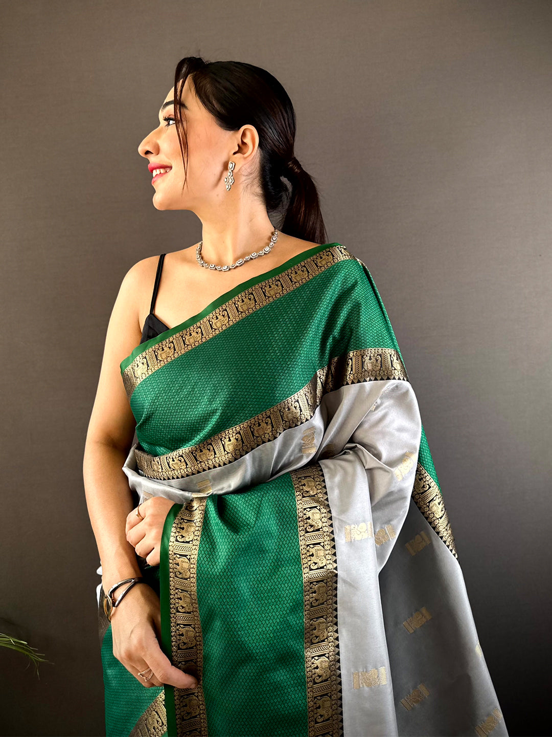 Serene Grey Gadhwal Soft Silk Saree by My Store