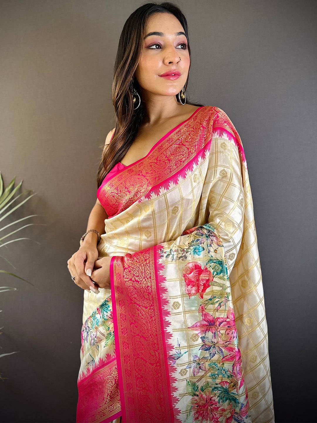 Pink Floral Bloom Kovai Rettapet Saree