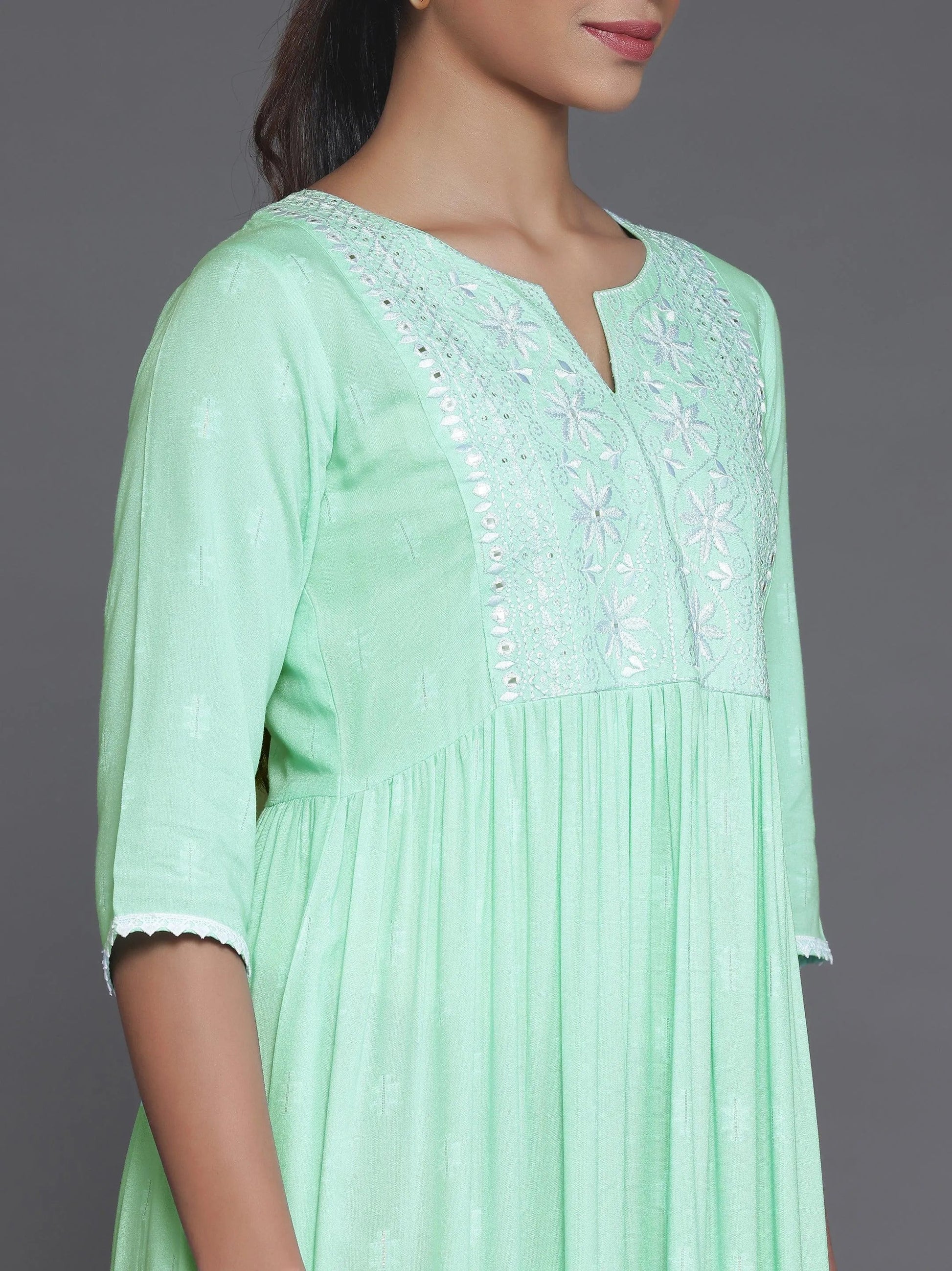 Light Blue Self Design Viscose Rayon A-Line Dress by My Store