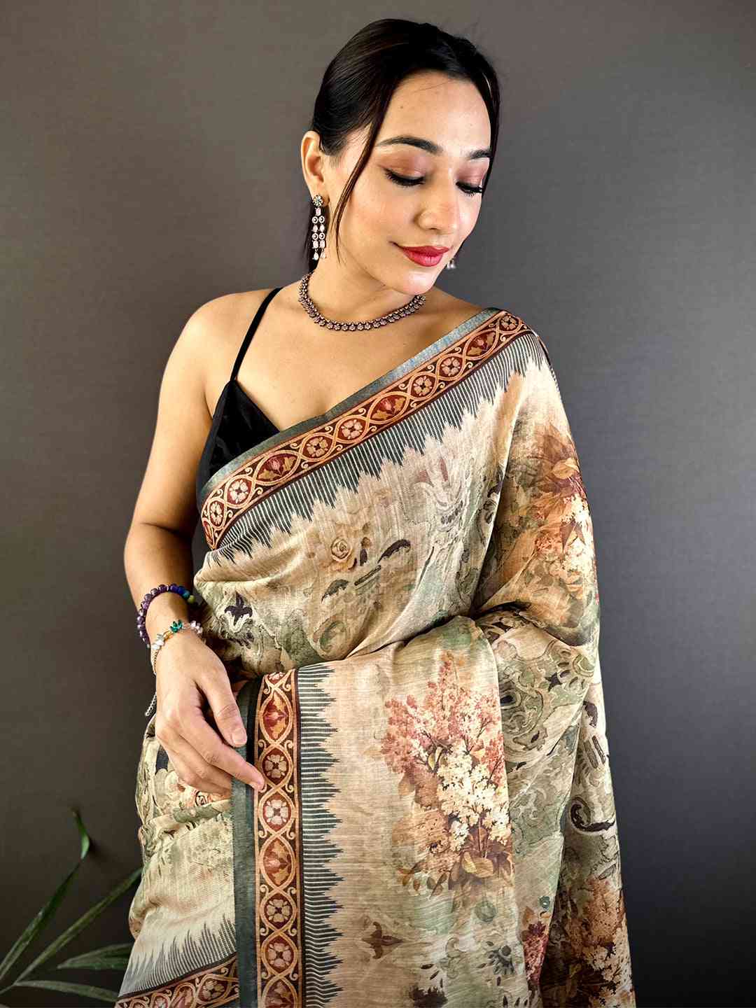Olive Tussar Blossom Saree by My Store
