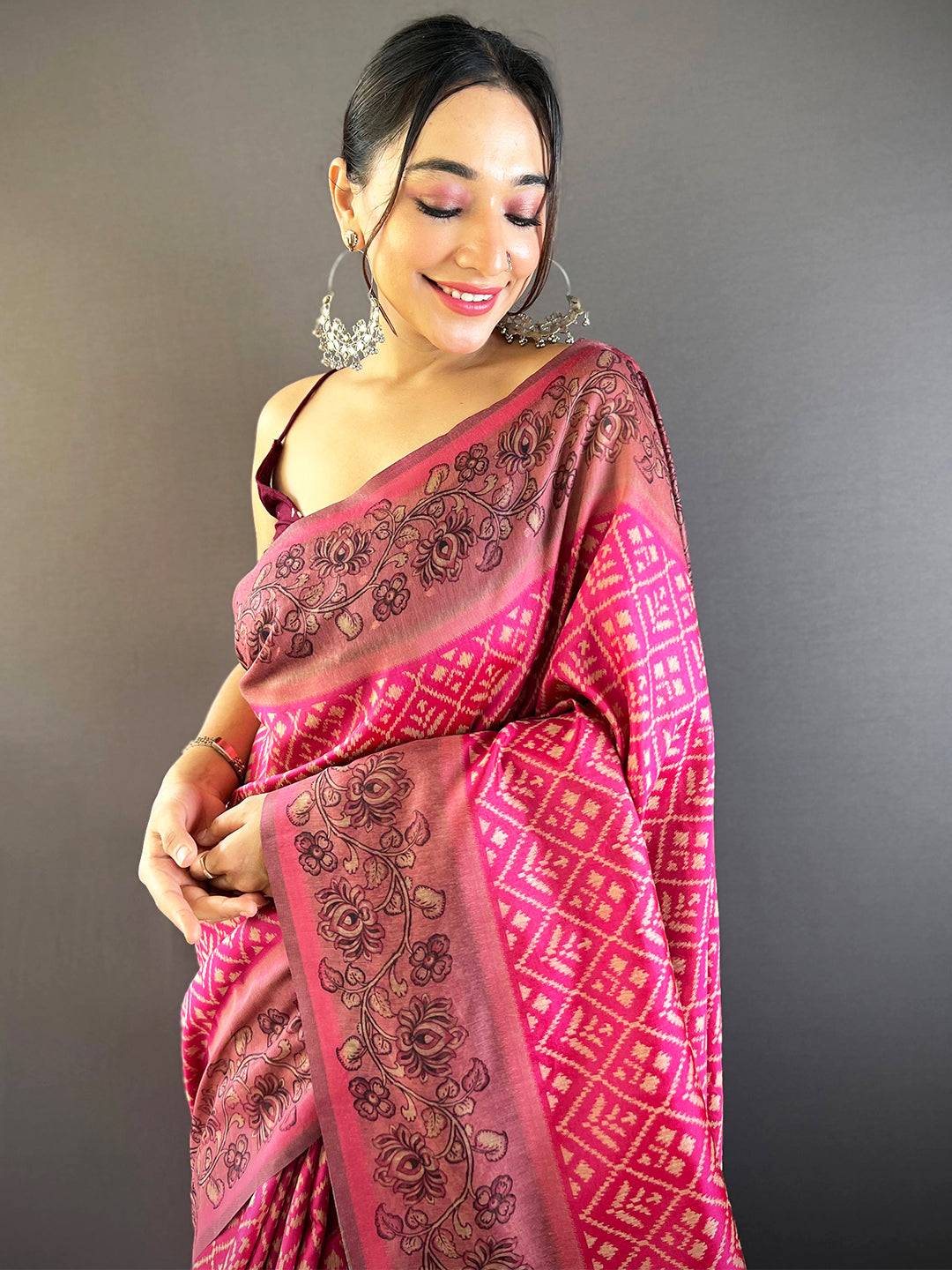 Rose Pink Patola Kalamkari Saree by My Store