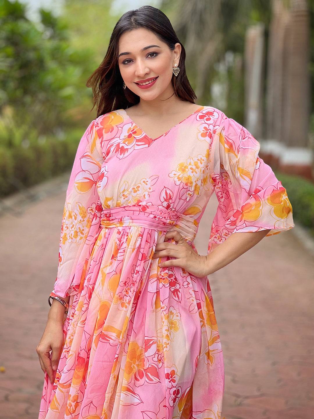 Peach Abstract Printed Dress by My Store