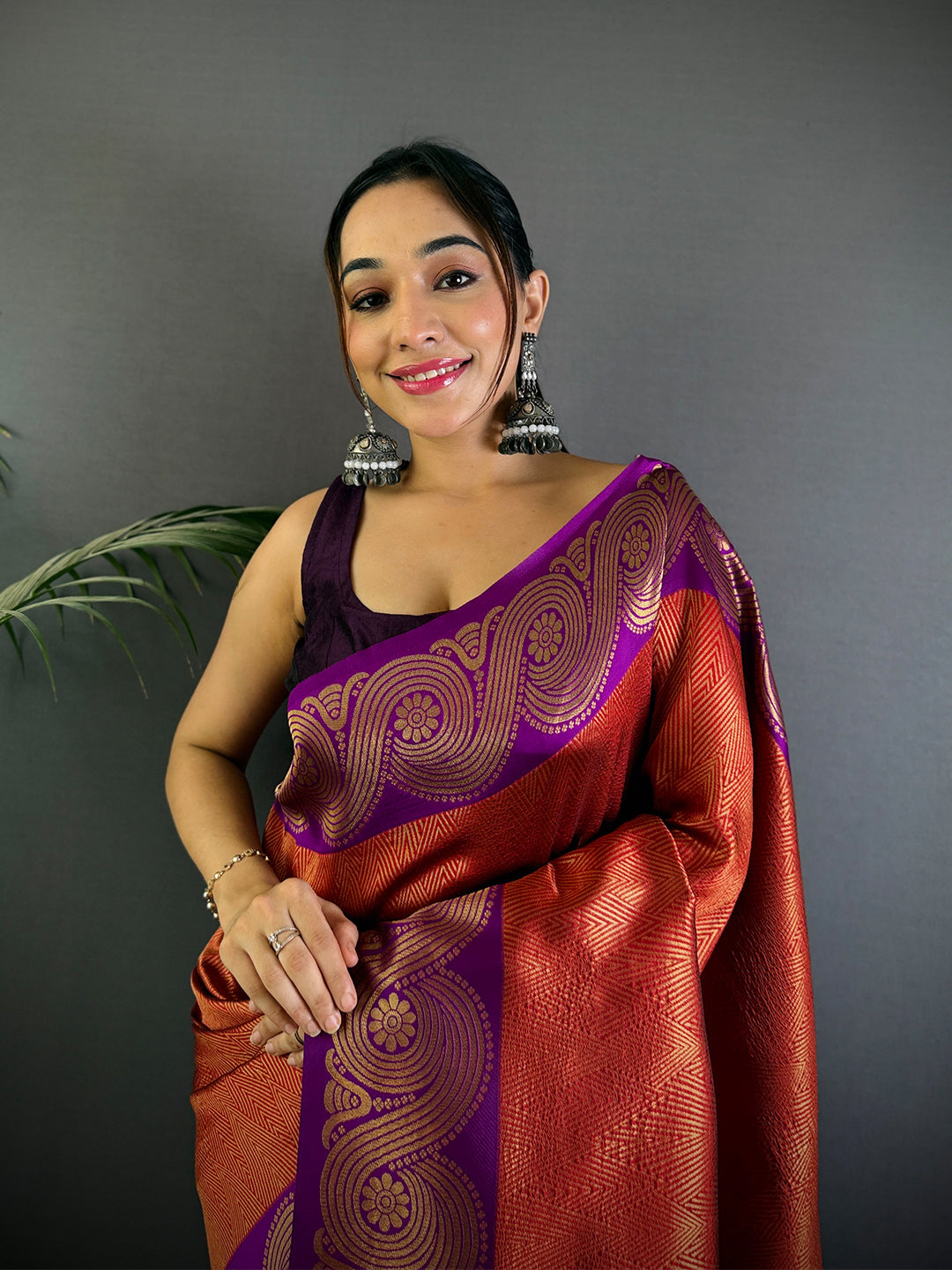 Rust Orange Banarasi Katan Silk Saree