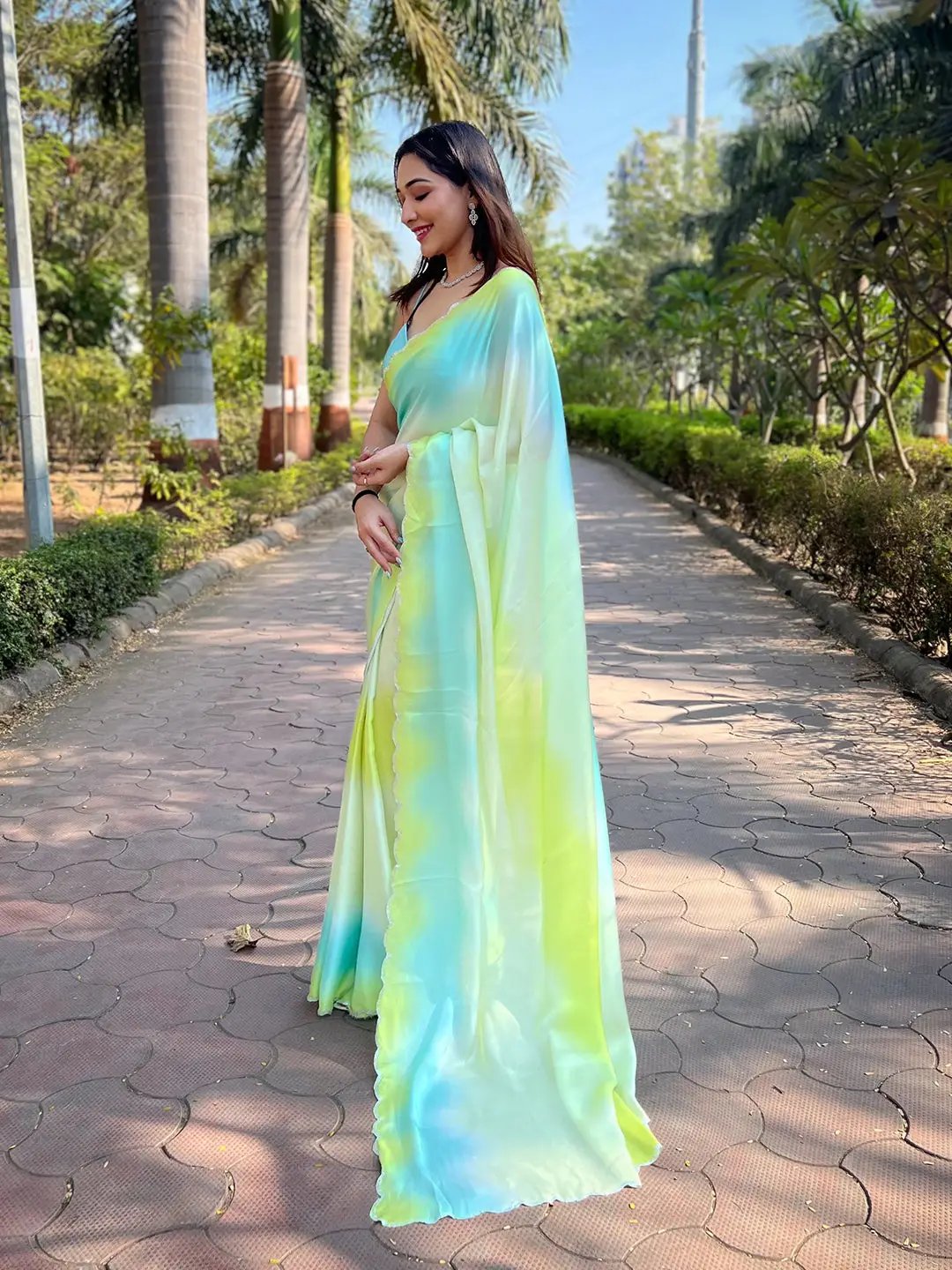 Blue Satin Georgette Saree