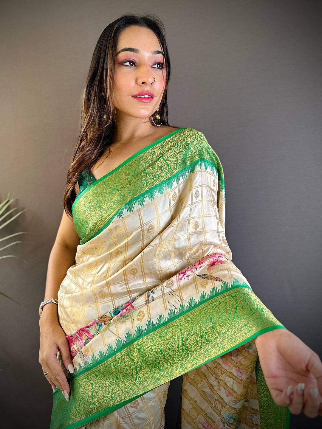 Green Floral Bloom Kovai Rettapet Saree by My Store