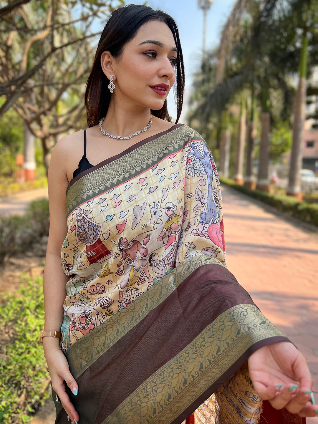 Light Green Colour Double Border Chex Weaving Banarasi Soft Silk Saree by My Store