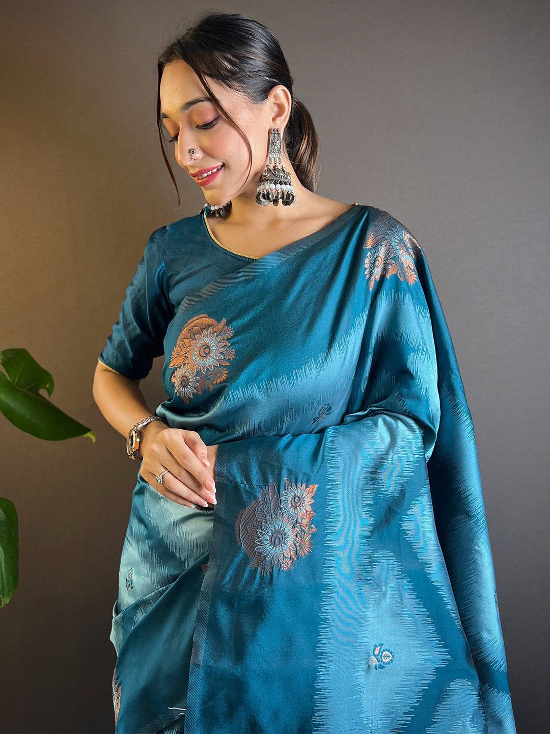 Blue Tussar Silk Ikkat Weaving Saree by My Store