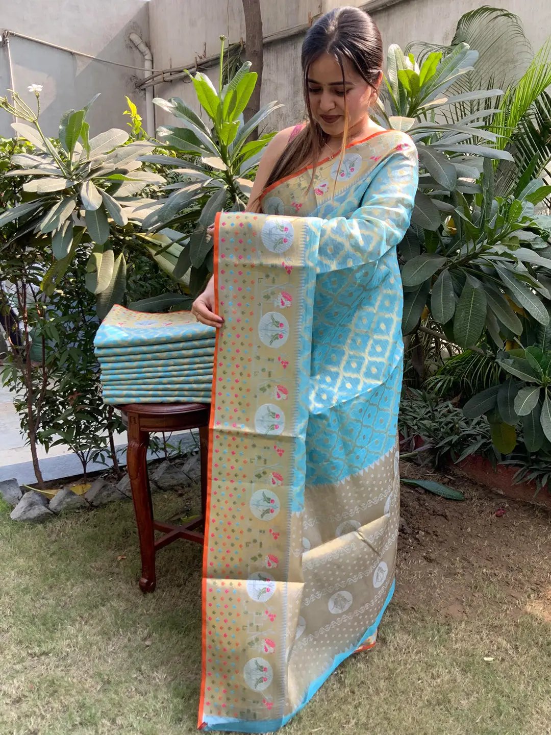 Stunning Kota Doria Soft Silk Minakari Patola Weaving Saree