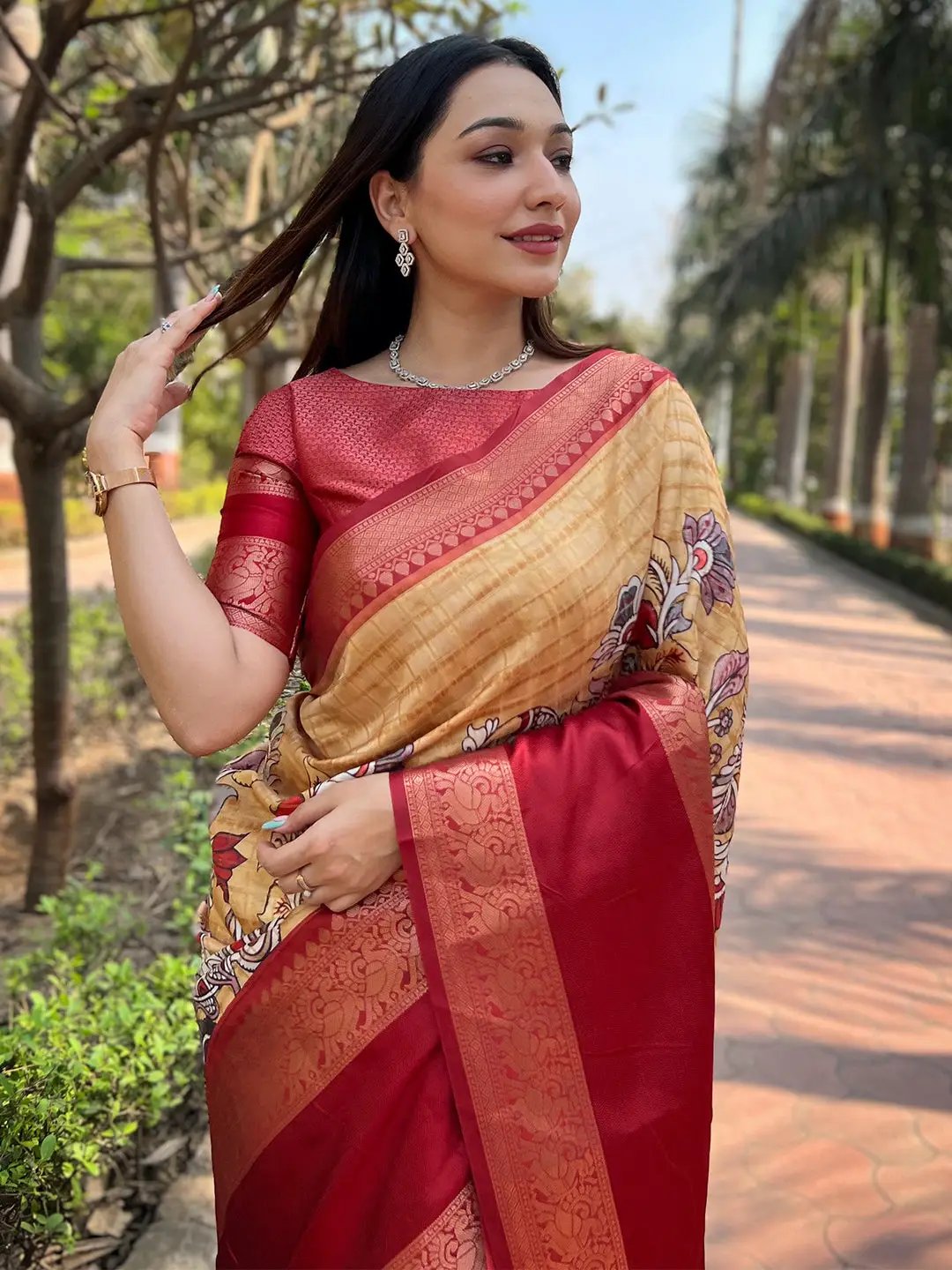 Mustard Double Border Chex Weaving Saree by My Store