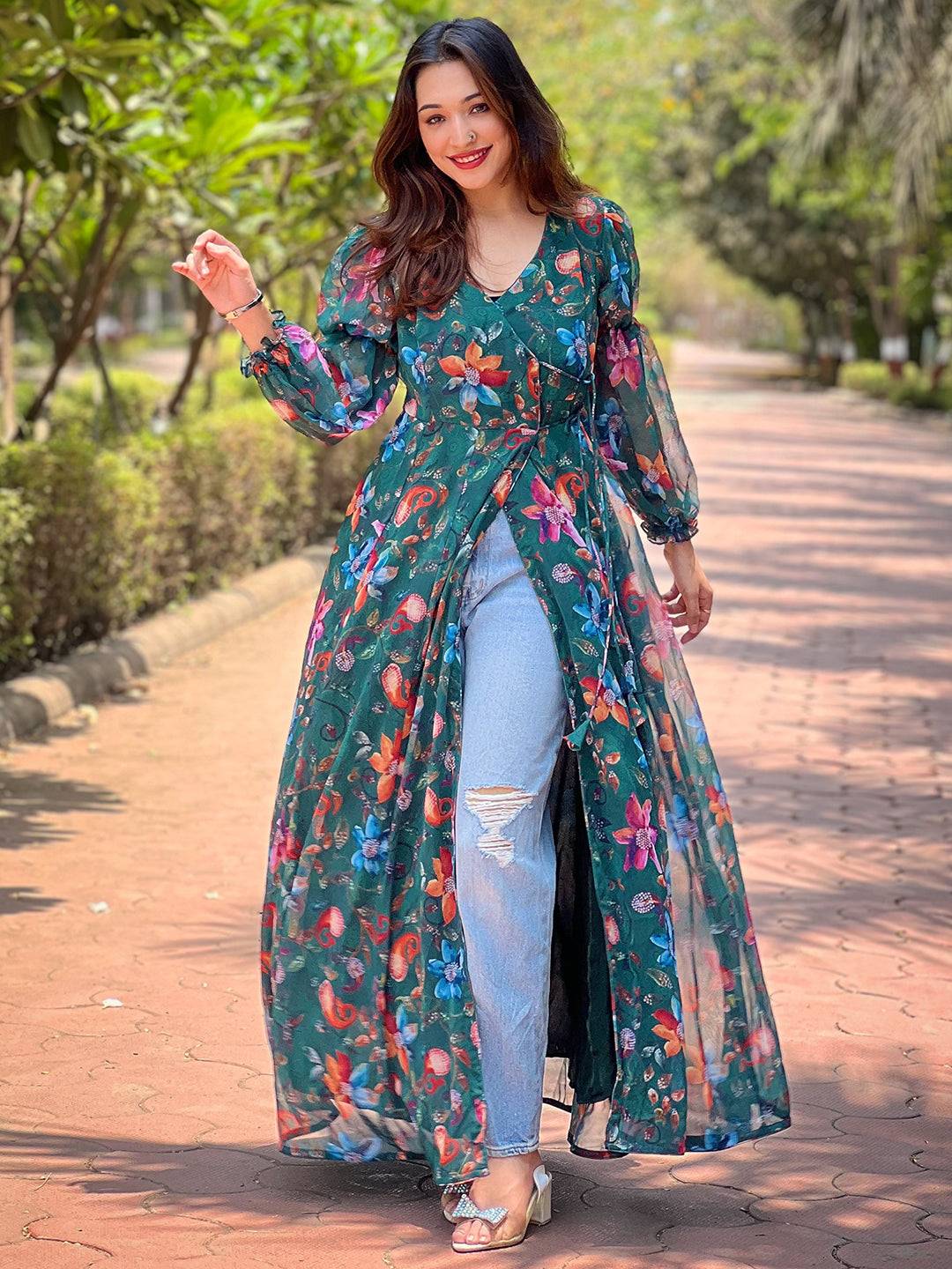 Dark Green Angarakha Cut Dress by My Store