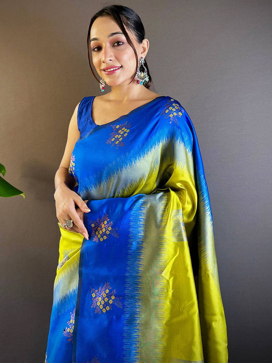 Parrot Green Sami Banarasi Tussar Silk Saree by My Store