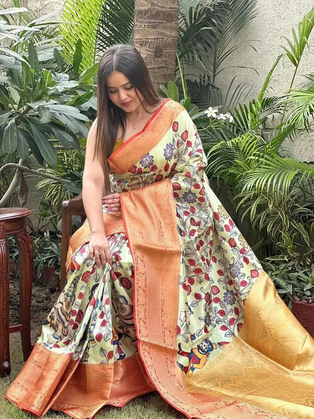 Soft Silk Kalamkari Digital Print Saree by My Store