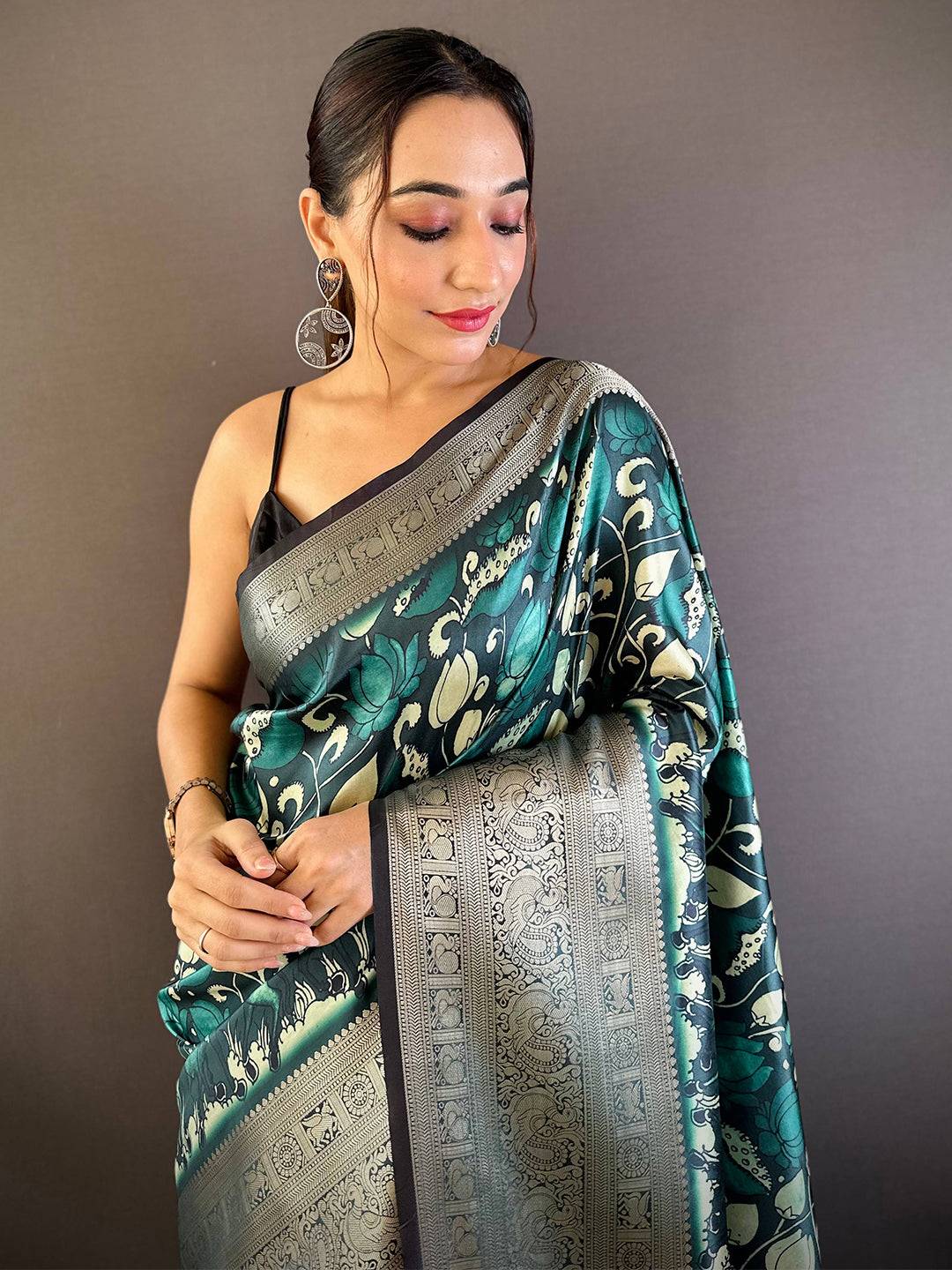 Ocean Teal Soft Silk Kalamkari Saree by My Store