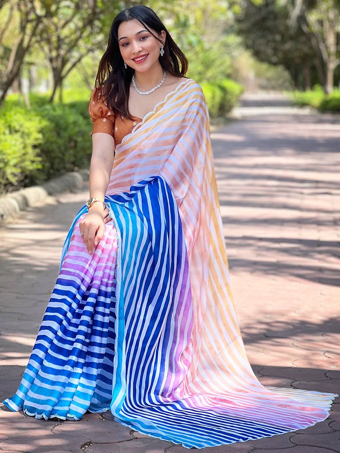 Trendy Stripted Leheriya Saree