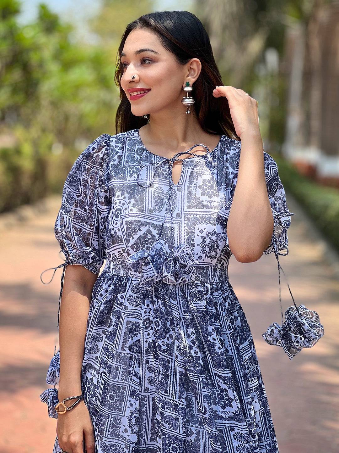 Block Print Three Half Sleeve Dress