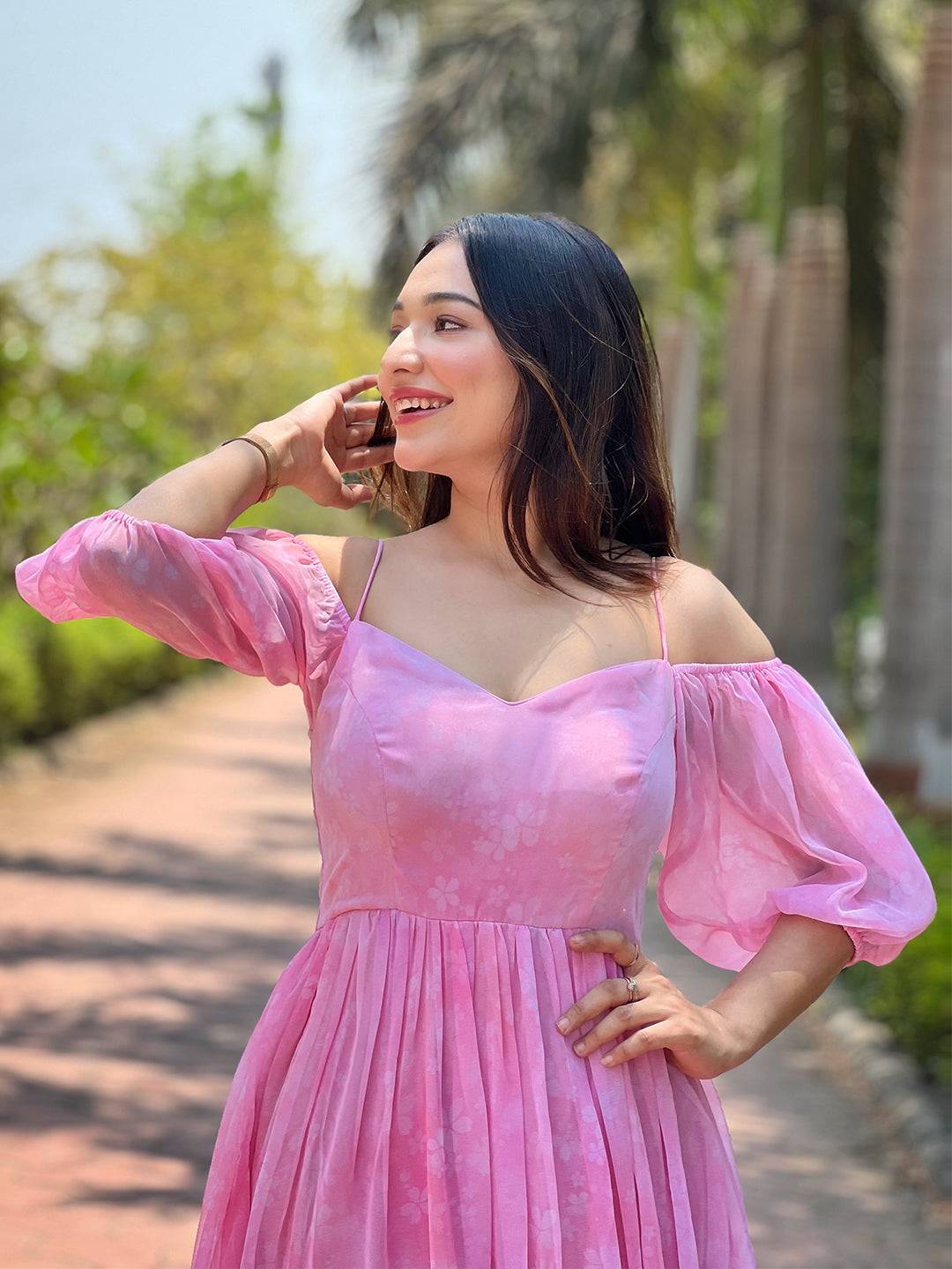 Rose Pink Floral Printed Dress by My Store