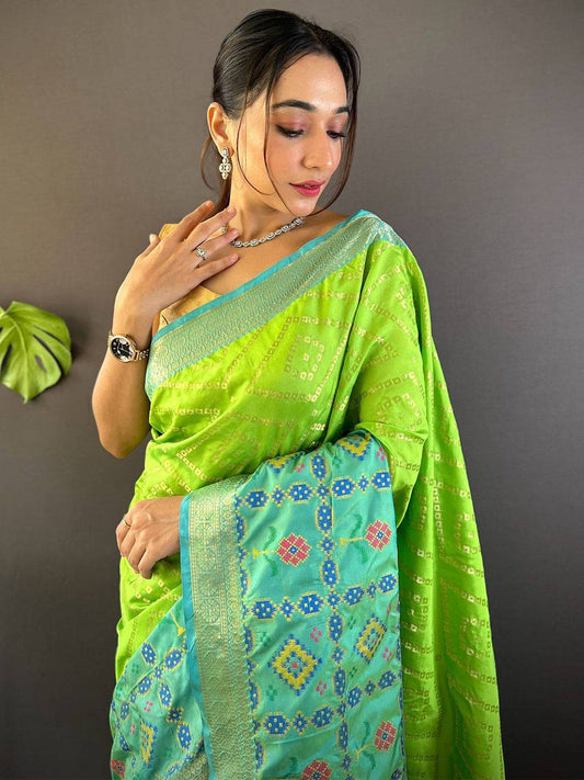 Perot Green Katan Silk Ikkat Saree by My Store
