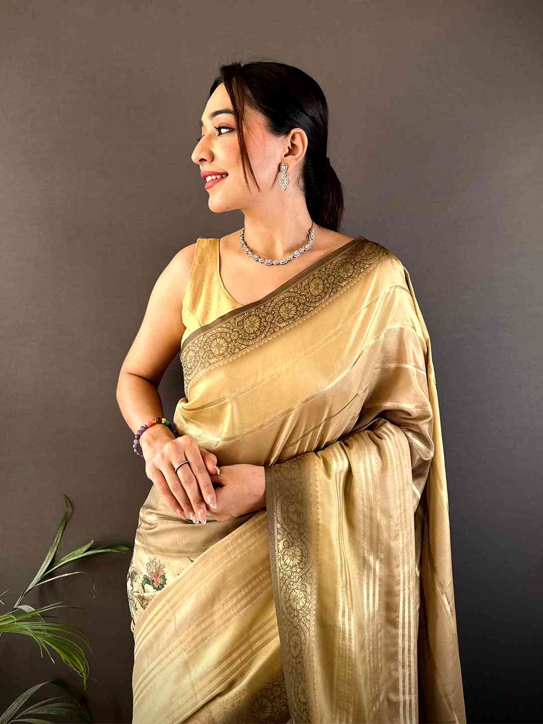 Olive Kalamkari Ombre Crepe Silk Saree by My Store