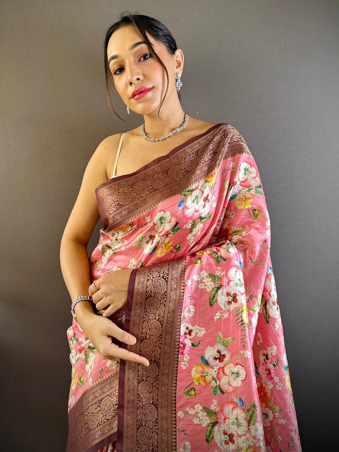 Blush Radiance Pink Floral Saree by My Store
