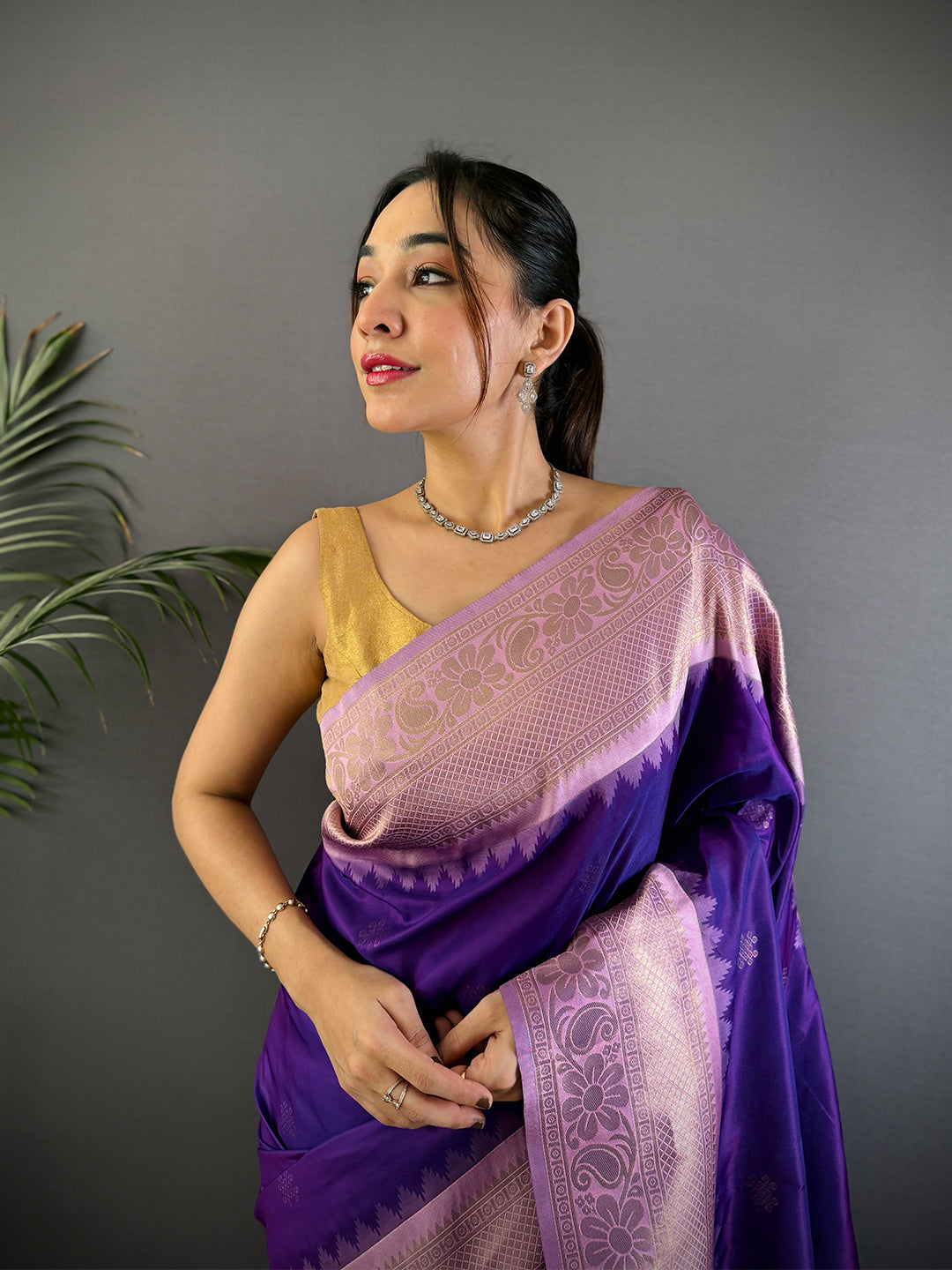 Purple Kolam Butti Gadwal Pattu Saree