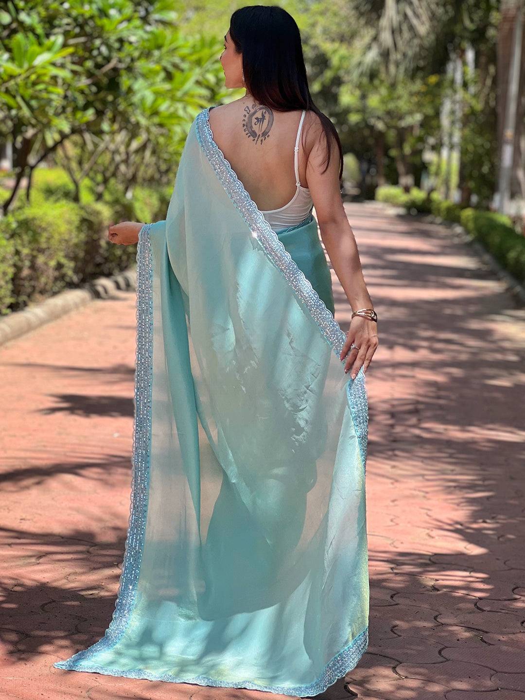 Turquoise Pure Viscose Dyed Saree