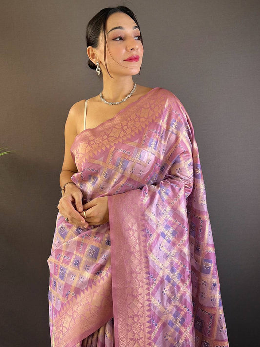 Iris Lavender Colour Block Print Saree by My Store
