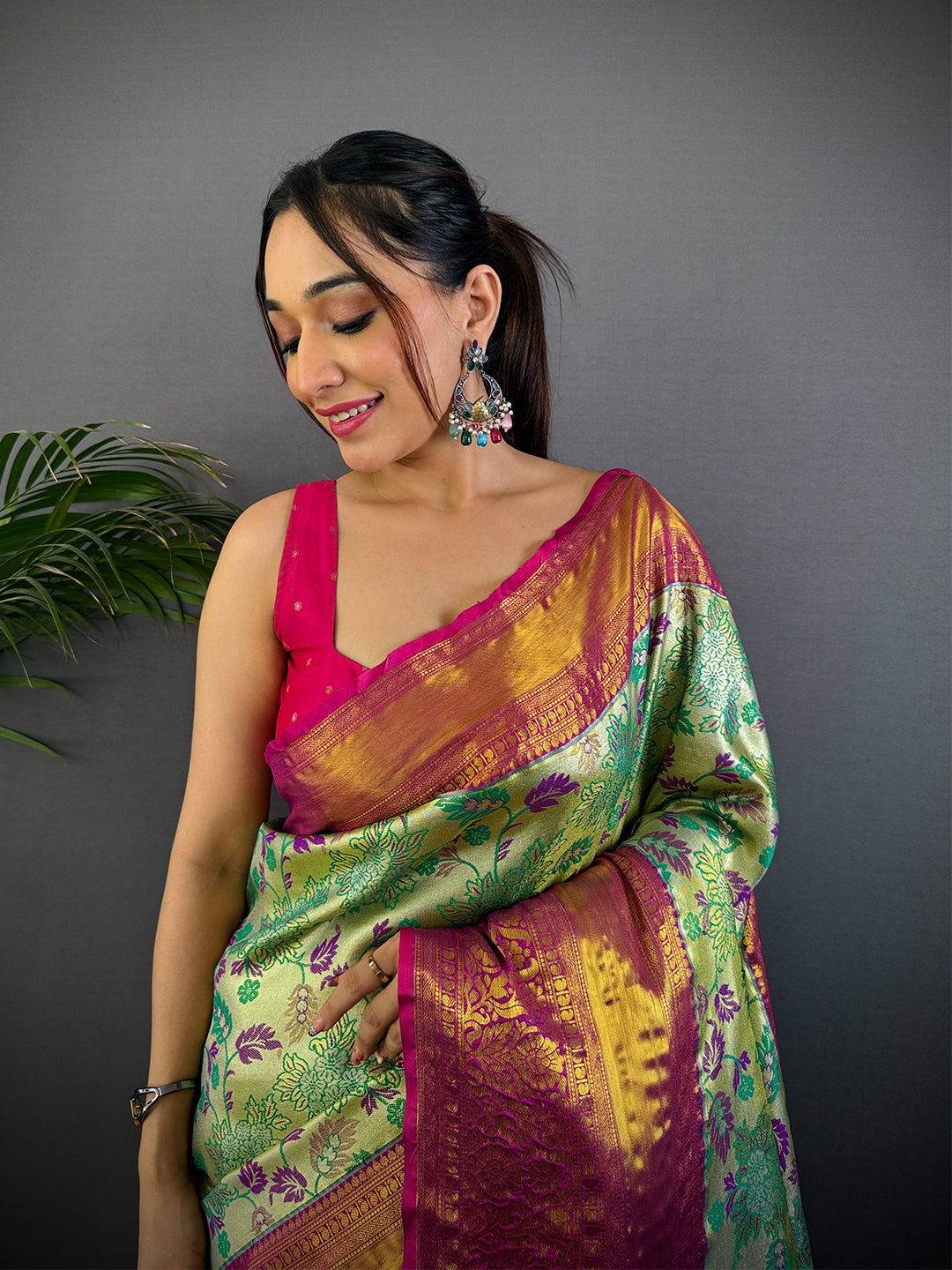 Opulent Green Dharmavaram Silk Saree by My Store