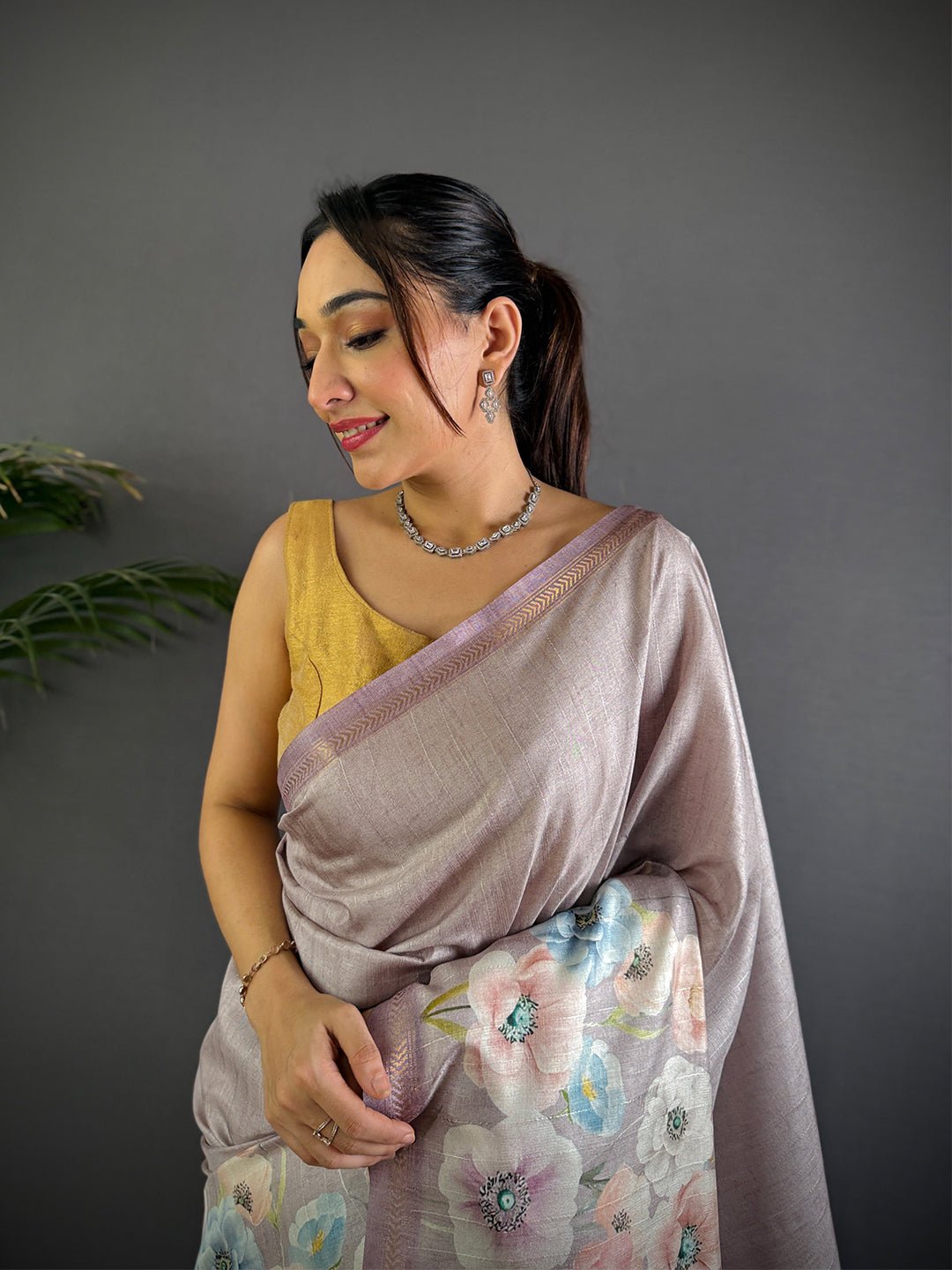 Light Purple Tussar Ghicha Silk Saree by My Store