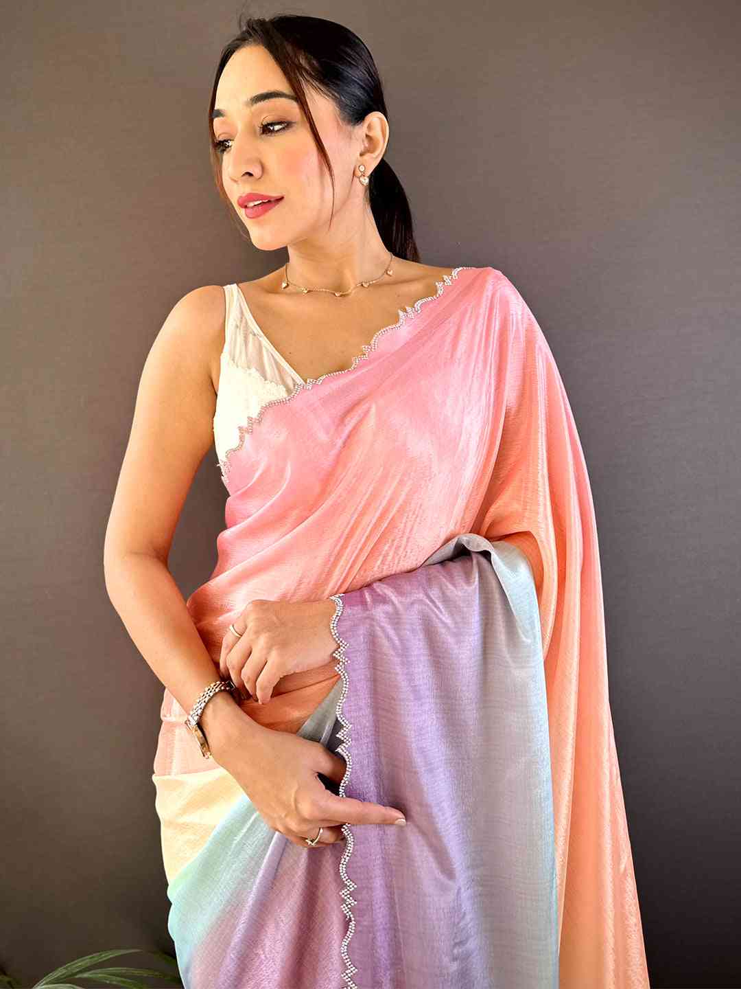 Ombre Chiffon Stonework Saree by My Store