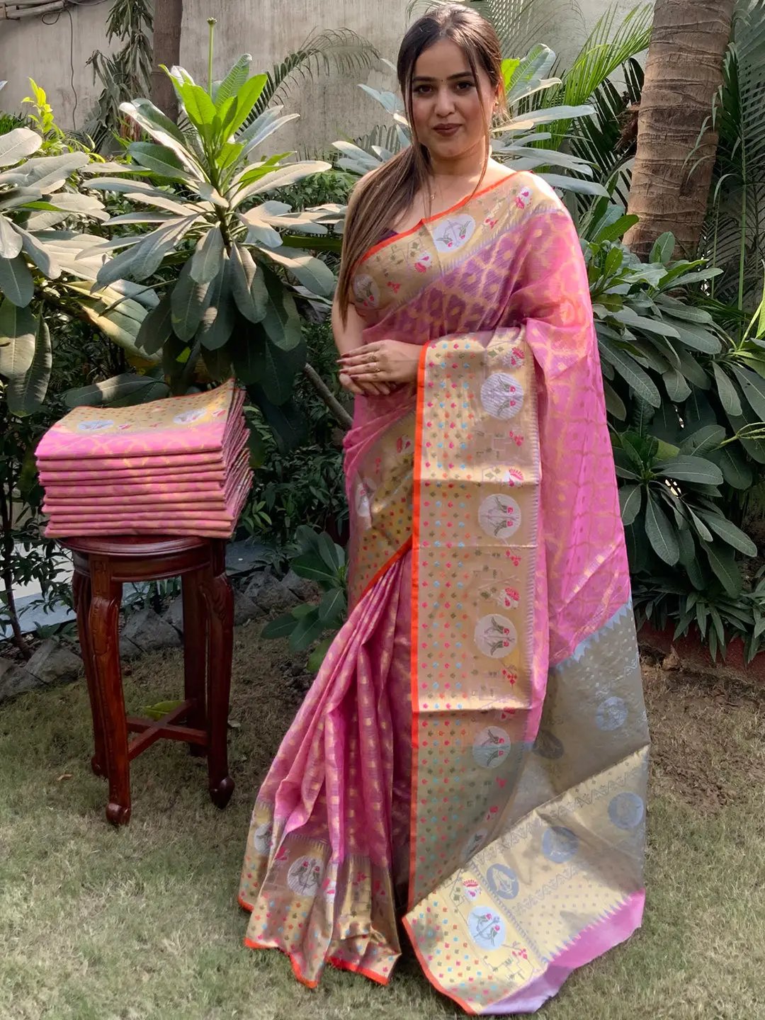 Stunning Kota Doria Soft Silk Minakari Patola Weaving Saree