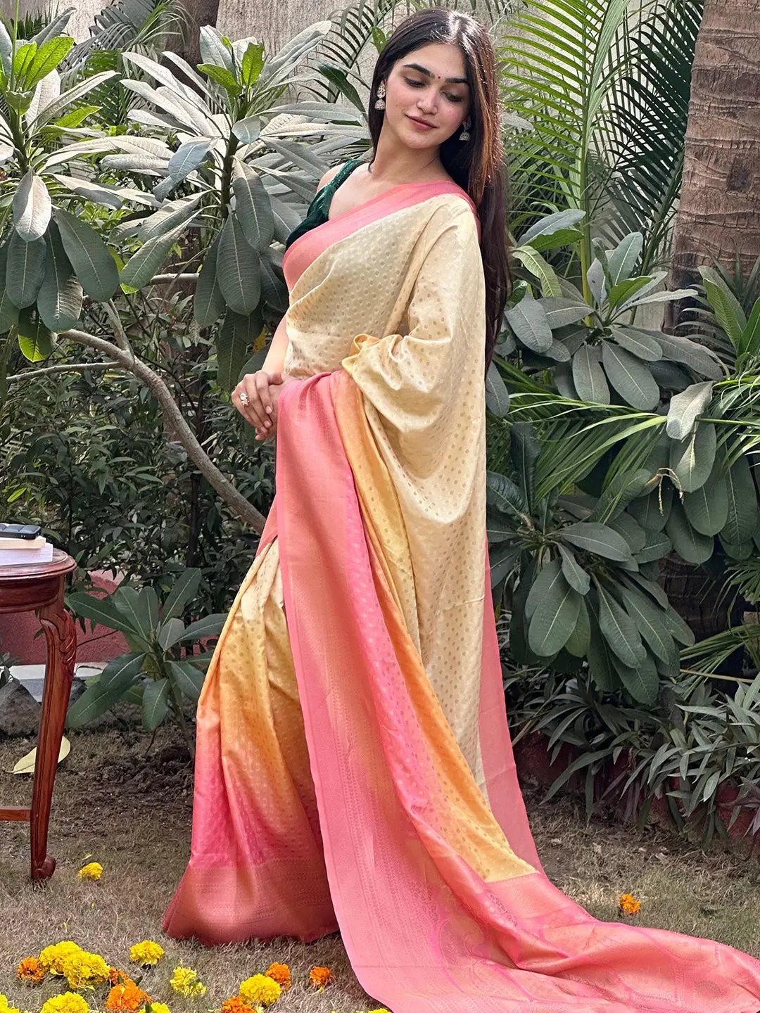 Soft Silk Banarasi Ombre Print Party Wear Saree by My Store