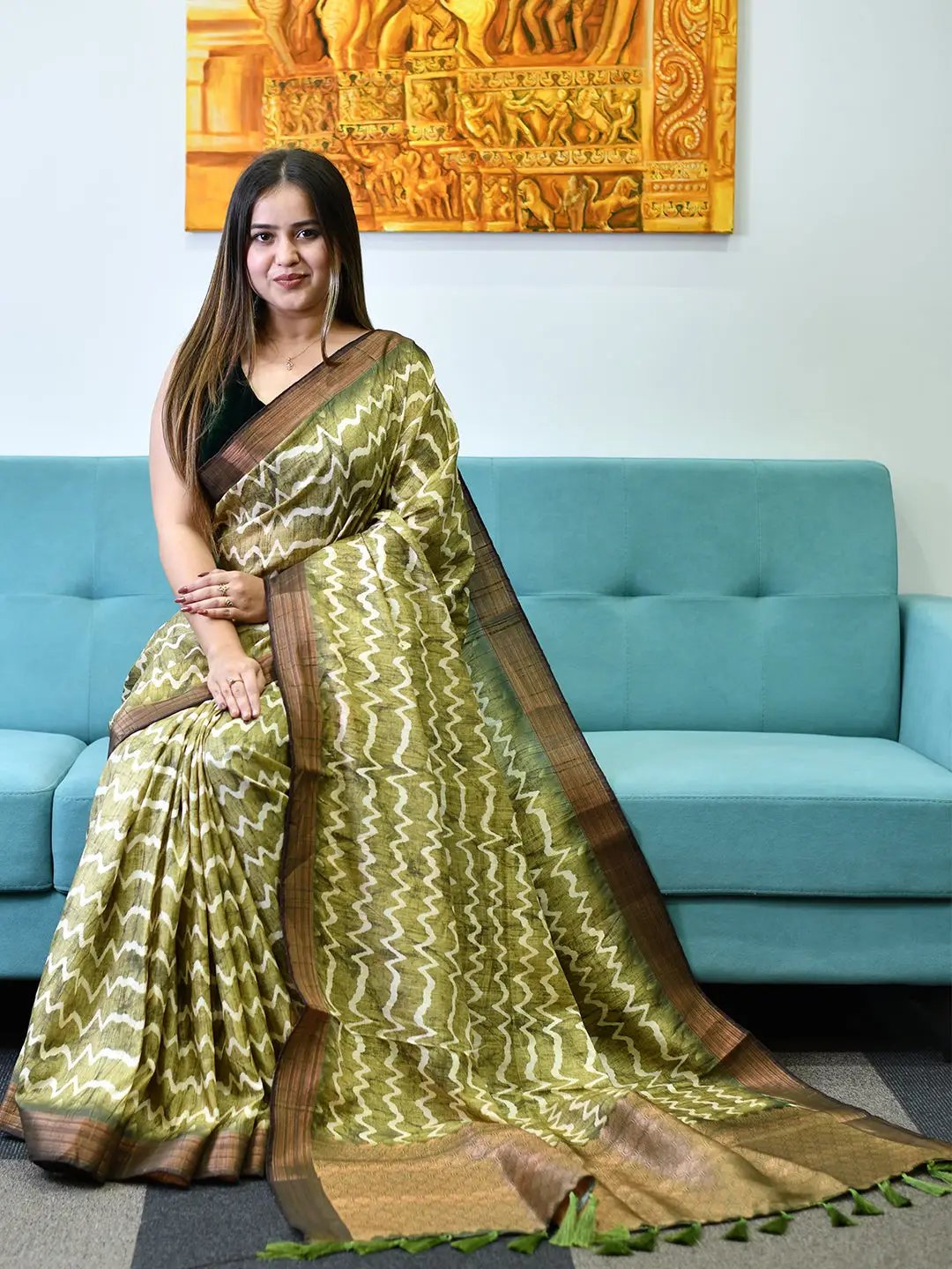 Beautiful Pure Tussar Ghicha Silk Digital Print Saree