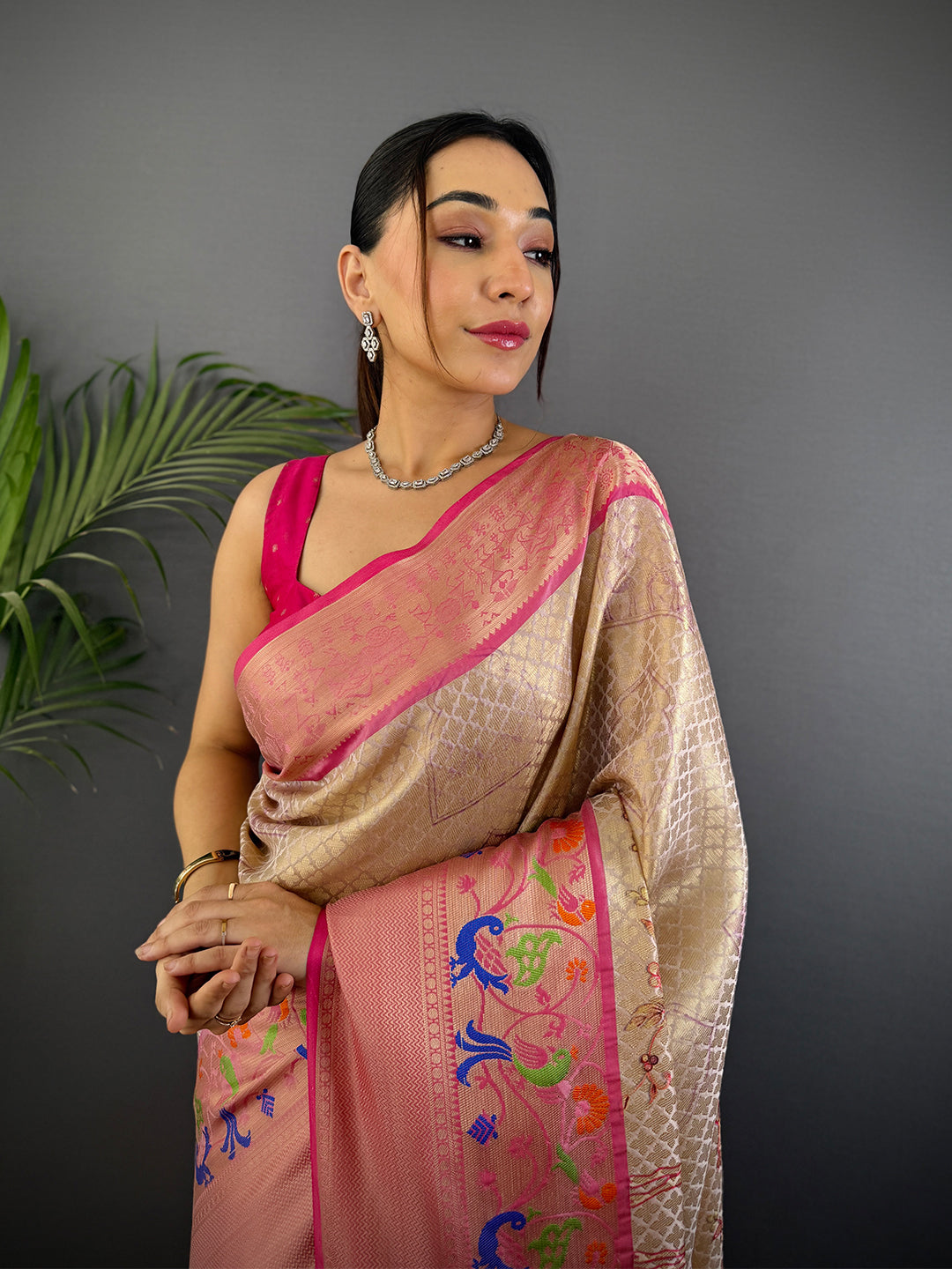 Ethereal Kora Muslin Floral Kalamkari Saree by My Store
