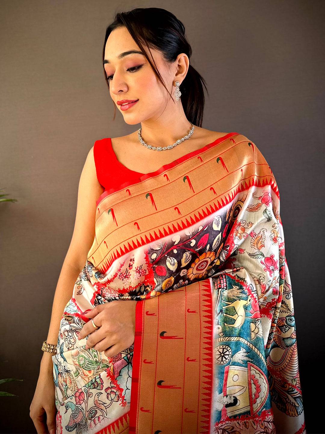 Soft Silk Kalamkari Printed Saree