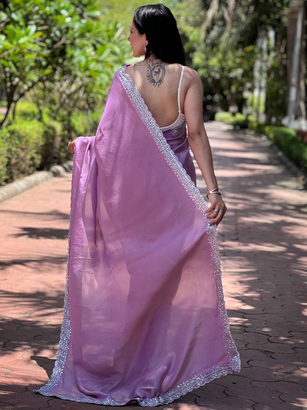 Salvia Lavender Pure Viscose Dyed Saree by My Store