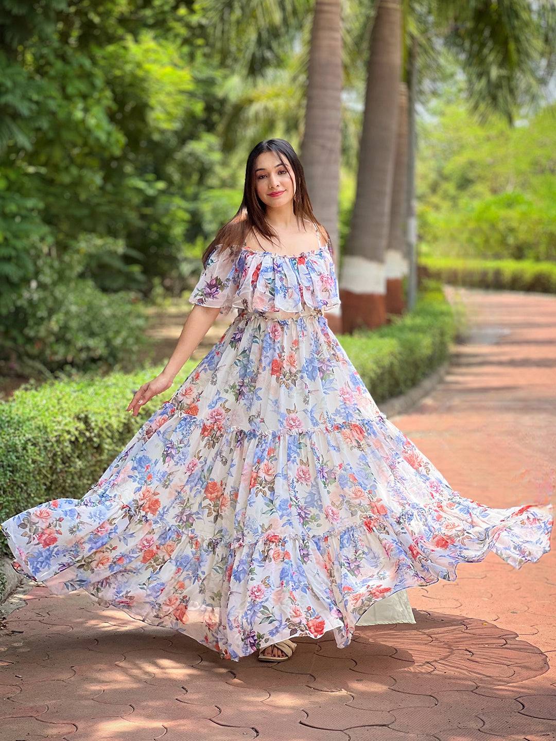 Creamy Off-White Forest Maxi Dress by My Store