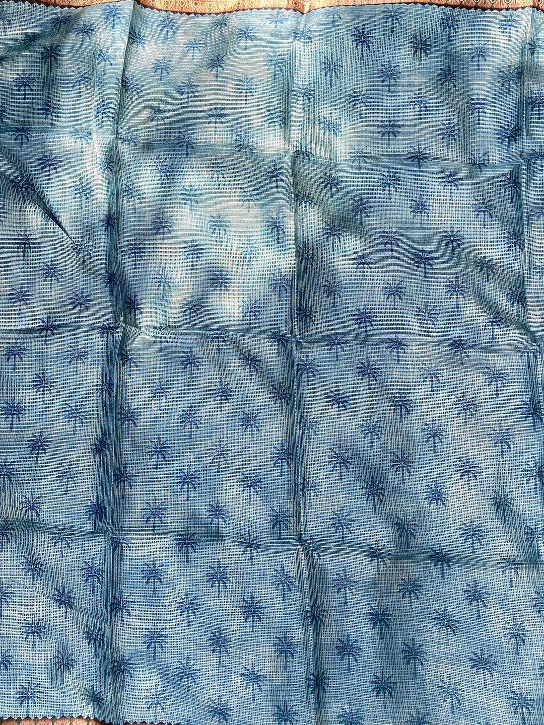Grey Kota Doriya Silk Saree With Floral Print by My Store