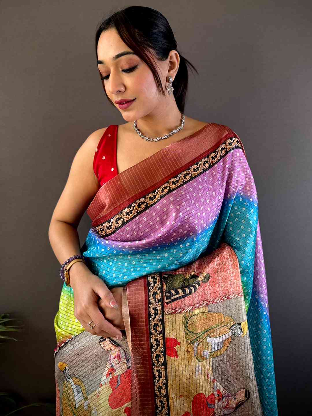Radiance Silk Blend Bandhani Print Saree by My Store