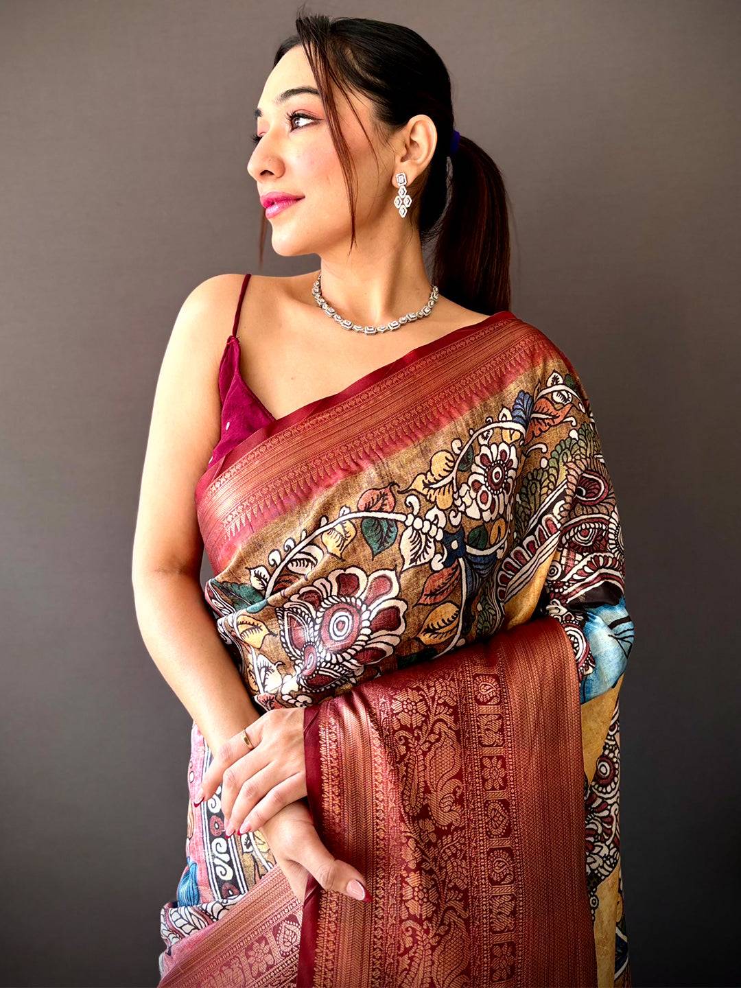 Buff Beige Soft Silk Saree With Pattu Zari Border by My Store