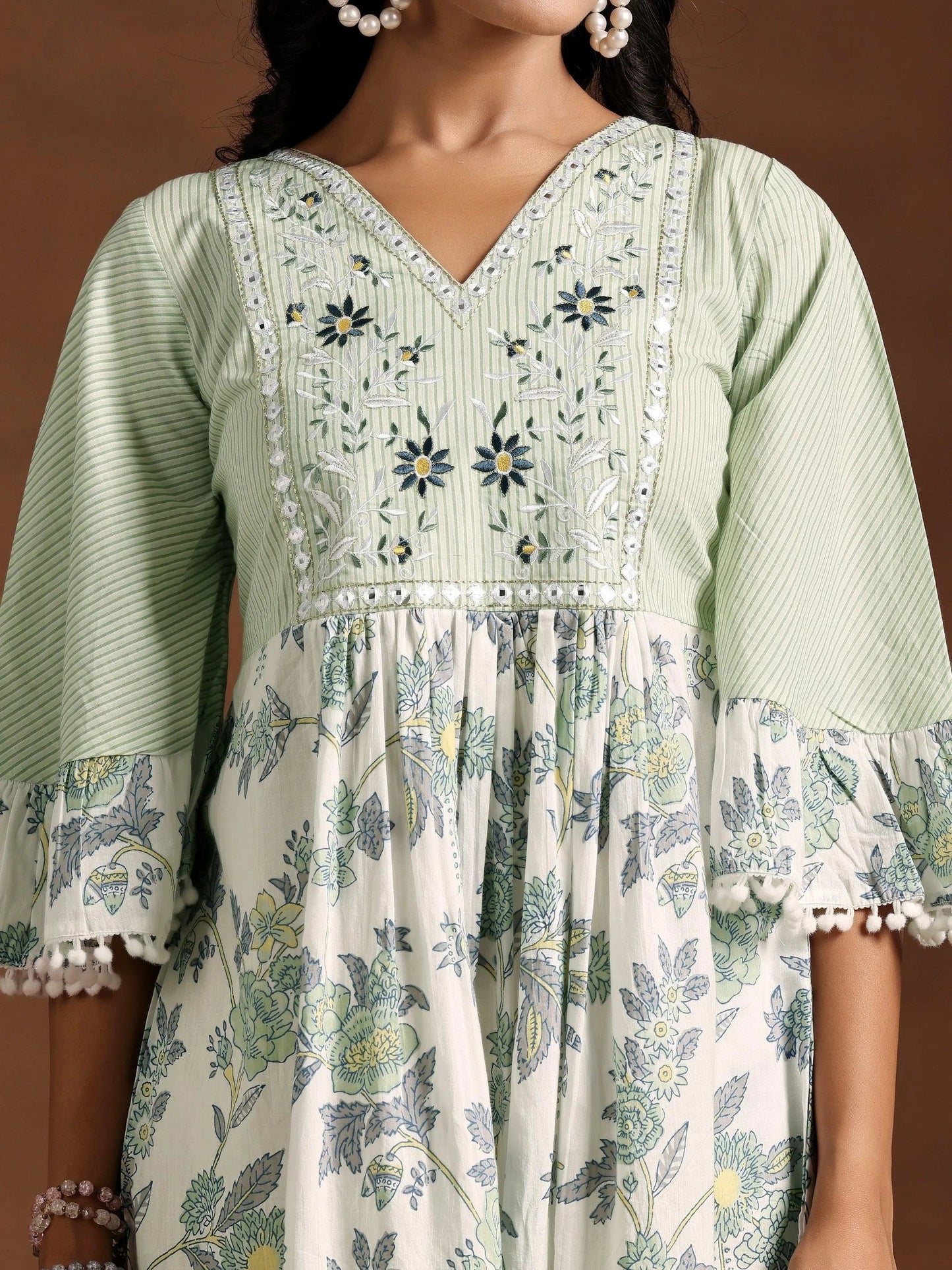 Green Printed Cotton A-Line Dress by My Store