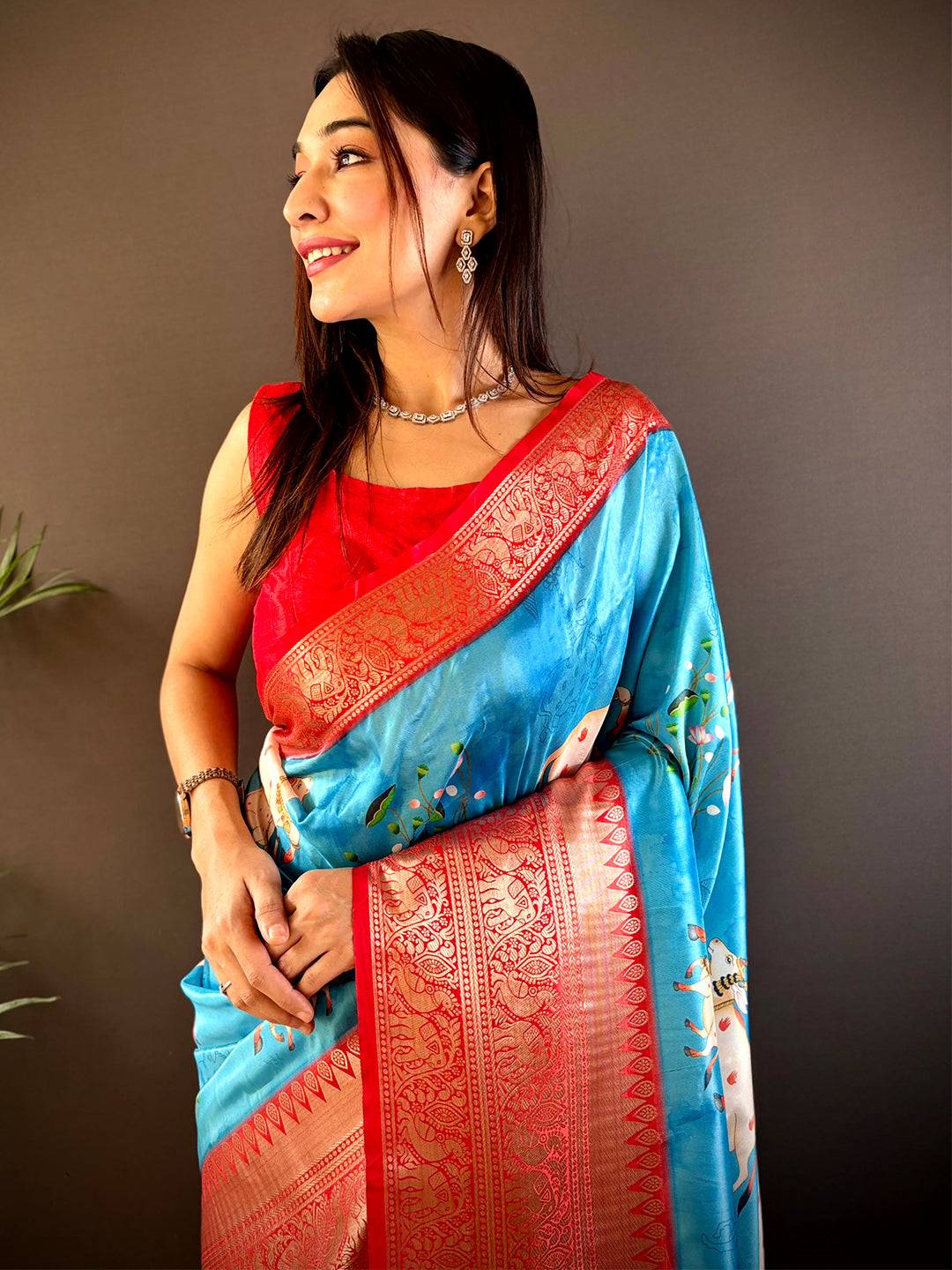 Blue Soft Silk Saree With Pichwai Kalamkari Print